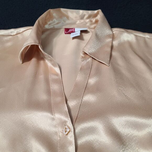 JM Collection Womens Button Up Blouse Gold Size 12 100% Polyester Long Sleeve - Picture 9 of 12